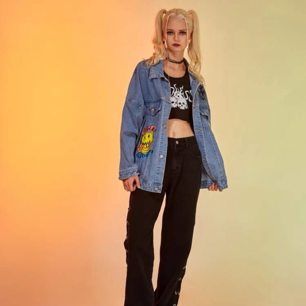 Cartoon graphic bottom front jeans jacket new with tags